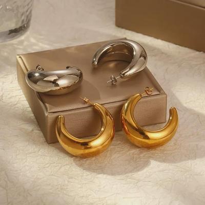 18K Gold-Plated Crescent Hollow Stainless Steel Earrings