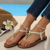 Summer New Women's Flat Beach Sandals Plus Size Beaded Ethnic Style Thong Sandals