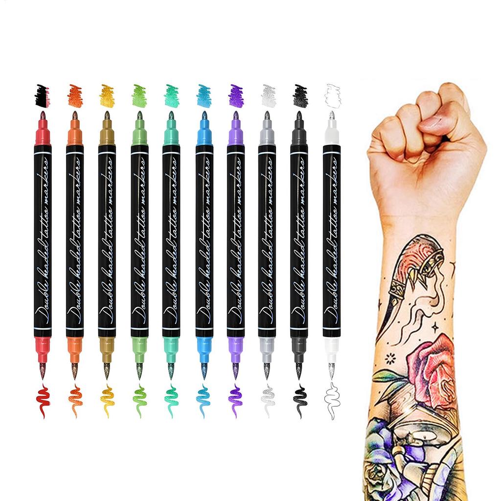 Body Art Markers for Skin 10 Color Double Tip Temporary Skin Markers Washable Art Supplies for Drawing Daily Men Women Teens