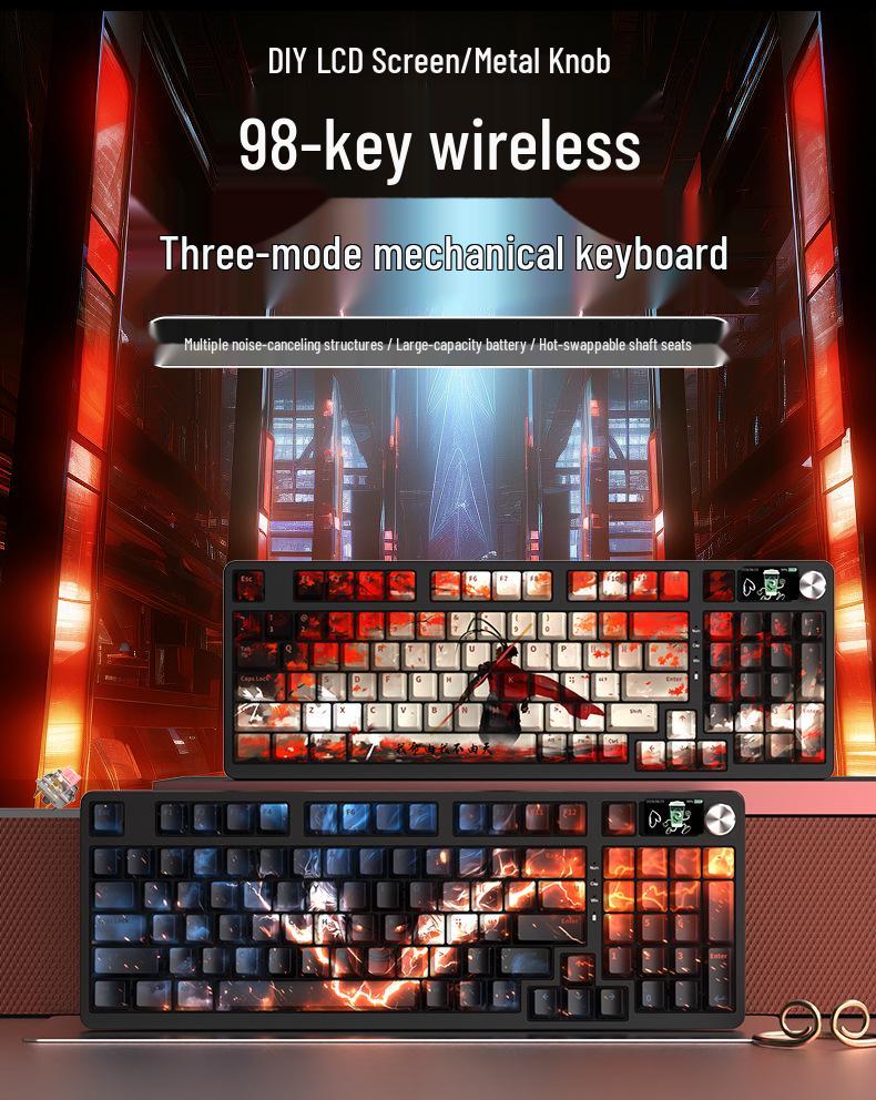 Wireless Bluetooth Mechanical Keyboard - 98-Key, Blue Switch, Silent for Gaming/Esports, High-Design for Girls/Office Use.