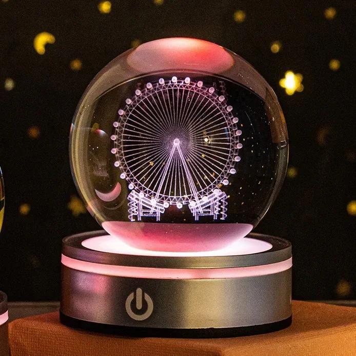 

3D Crystal Ball Night Light Glowing Planet Galaxy Astronaut RGB Atmosphere Lamp Tabletop Decoration Bedroom Decor Gift for Kids