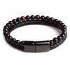 Double 21cm Men Layered Volcanic Stone Beaded Bracelet Alloy Clasp Leather