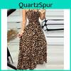 Robe d'été à col bénitier pour femme Robe à imprimé léopard à col bénitier en V Robe taille haute Robe longue sexy à tempérament mode
