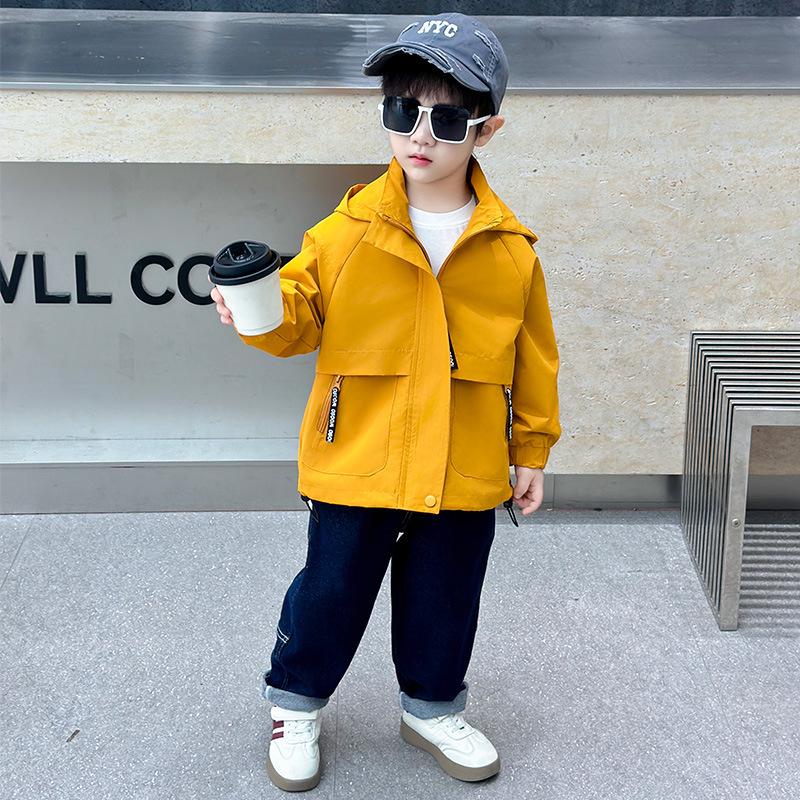 

Детский осенний ветрозащитный плащ 2025: Красивая однотонная куртка для маленьких и средних детей 110 cm жёлтый