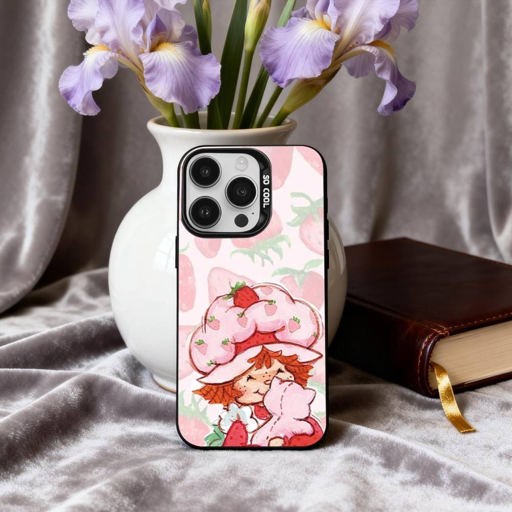 S-StrawberryS Vintage S-Shortcake  Phone Case For iPhone17,16,15,14,13,12,11 Plus,Pro Max Black Candy silver phone case