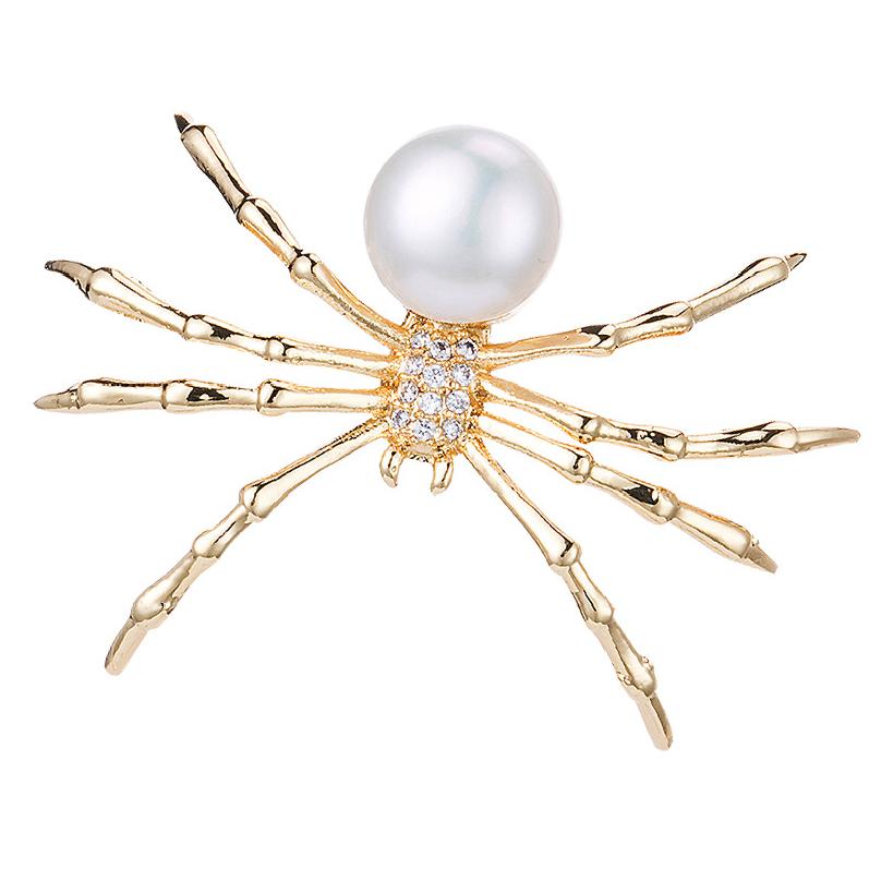 

Copper-set zircon brooch, Korean style, versatile and fashionable, natural pearl spider brooch, insect brooch золотой