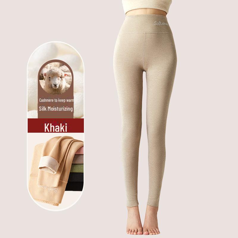 Damen High-Waist Nahtlose Wolle-Seide Leggings: Gebürsteter Deutscher Samt für Herbst- und Winterwärme