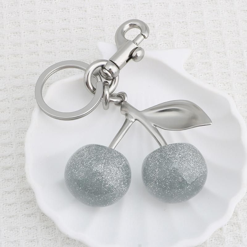 Glitter Silvery Cherry Keychain Fruits Cherries Pendant Car Keyring For Coach Handbags Shoulder Bags Accessories