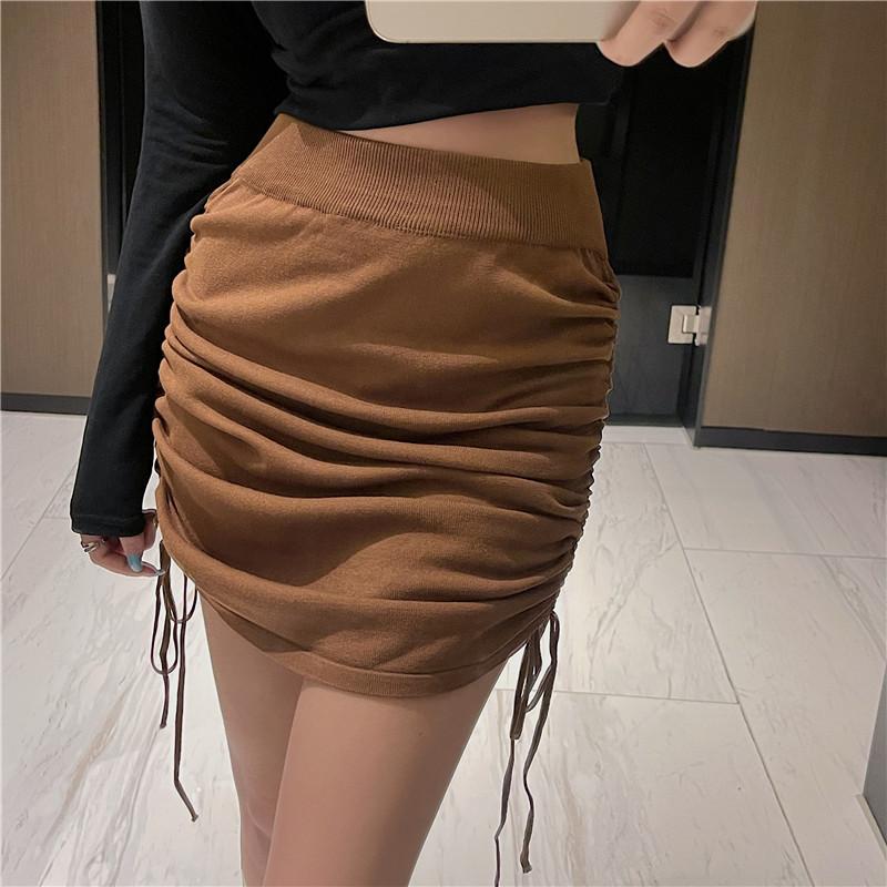 Fashion High Waist Drawstring Sexy Short Skirt Women Solid Slim Fit Casual Hip Wrap Skirt Loose A Line Elegant Vintage Office Ladies Skirts 25660