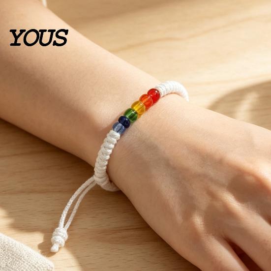 Minimalist Rope Bracelet Rainbow Beads for Men Women, Handmade Cute Small Gift Friends Braided String Bracelet, Adjustable Woven Wristband Boho