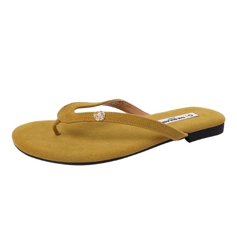 Soft bottom outer wear solid color sandals simple foot pinching summer new flat bottom non-slip holiday beach flip-flops female tide