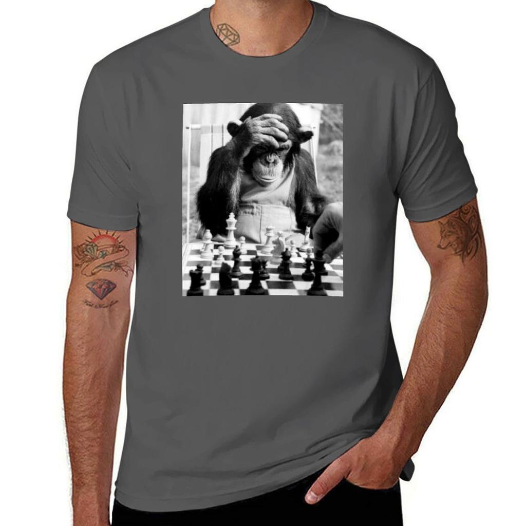 Funny Chess Monkey Checkmate King Chessboard 3d Chess Pawn Room Smart Monkey Genius Iq Game Night Board Game Chimpanzees T-Shirt