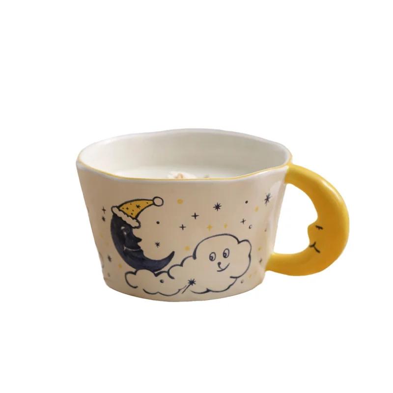 300ml Cute Cartoon Ladybug Dog Pattern Coffee Cup Creative moon handle Ceramic Mug Breakfast Milk Cups For Kids Birthday Gift