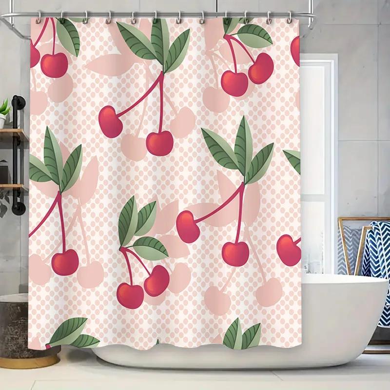Pink Cherry Shower Curtain 3D Printed Bathroom Decor Water Repellent Fabric Perfect for Home Bathrooms