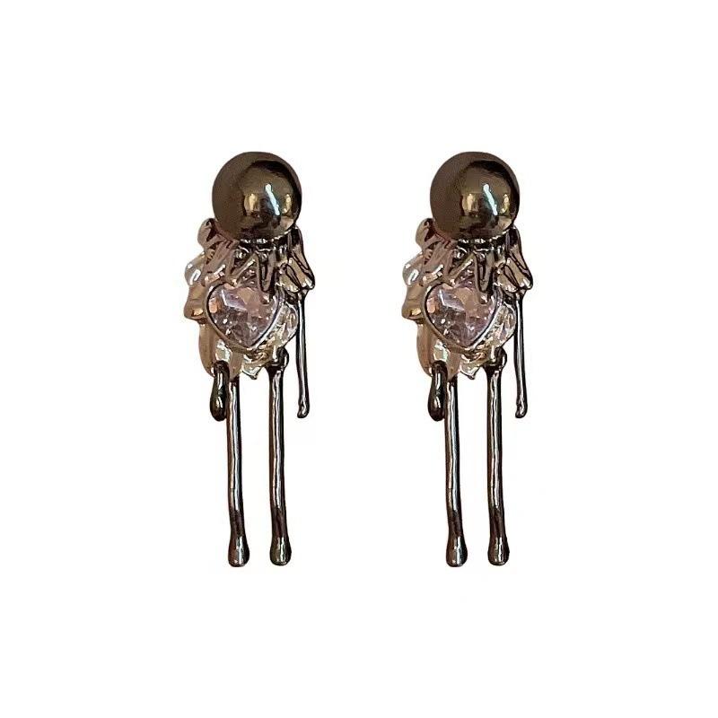 Liquid Metal Stud Earrings for Women Trendy Round Rhinestones Irregular Geometry Earrings Trendy Cute Statement Jewelry