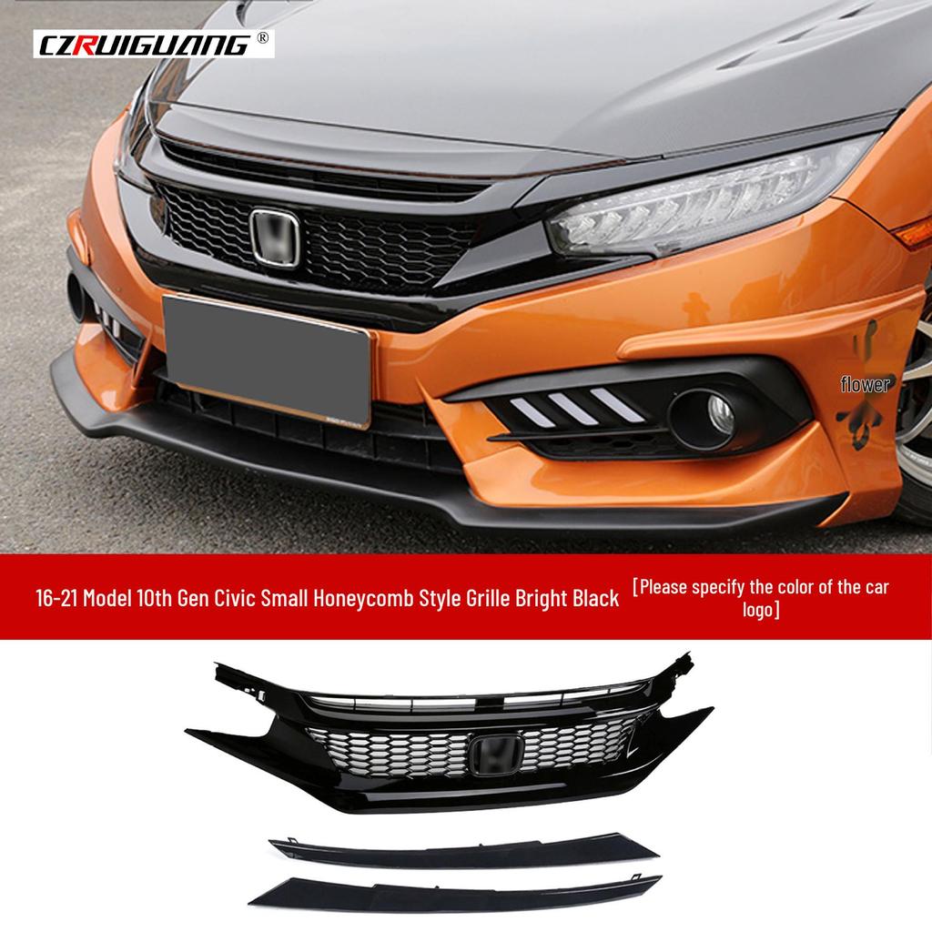 Glossy Black TR Grille & Body Kit for 2016 Civic Type R: Includes Rear Wing, Front Splitter, and Side Skirts.