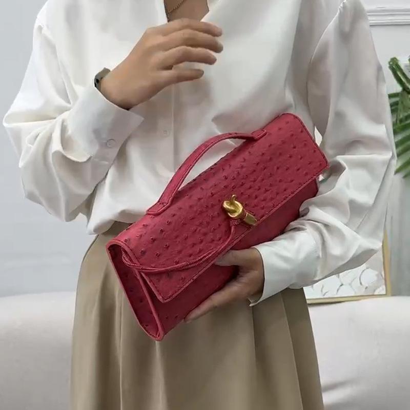 2025 Handgefertigte Straußenmuster Abend-Baguette Schulter- & Umhängetasche