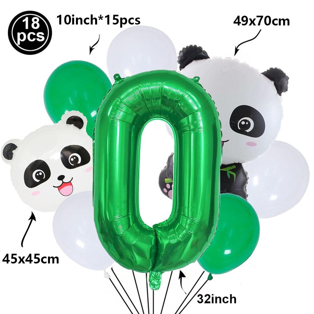 Cartoon Panda Animal Green 32inch Foil Number Balloon Set Children Birthday Party DIY Decoration Baby Shower Kids Animal Balloon
