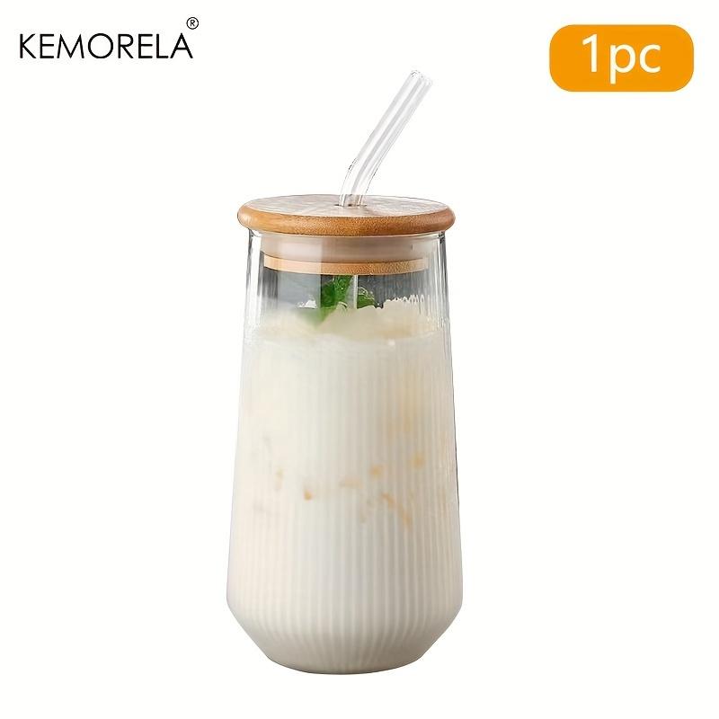 

1/2PCS Vertical Striped Glass With Lid and Straw Vertical Stripes - Suitable For Coffee Milk Juice Whiskey Soda Cups 301-400ml