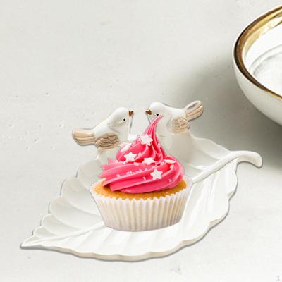 Ceramic Leaf Shape Ring Trinket Tray Candy Plate 22x3cm Business Cards Holder for Home Office