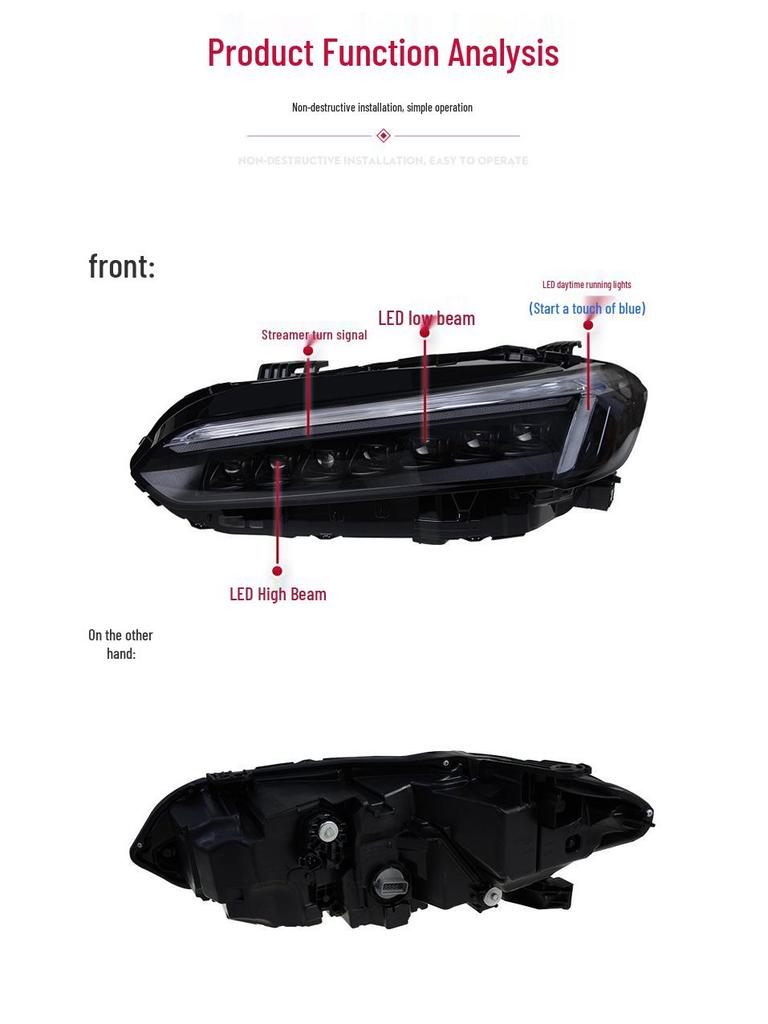 Compatible LED Lens Headlight Assembly with Sequential Turn Signal for 22 Eleventh-Gen Civic Models
