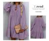 Shi Ying Women's Solid Color Autumn Midi Dress - Long Sleeve, Drawstring, Pointed Collar, Loose Fit