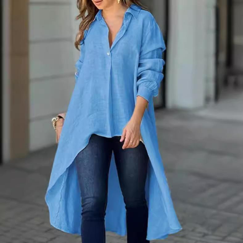 Women's Solid Color Loose Elegant Long Sleeve Irregular Lapel Shirt