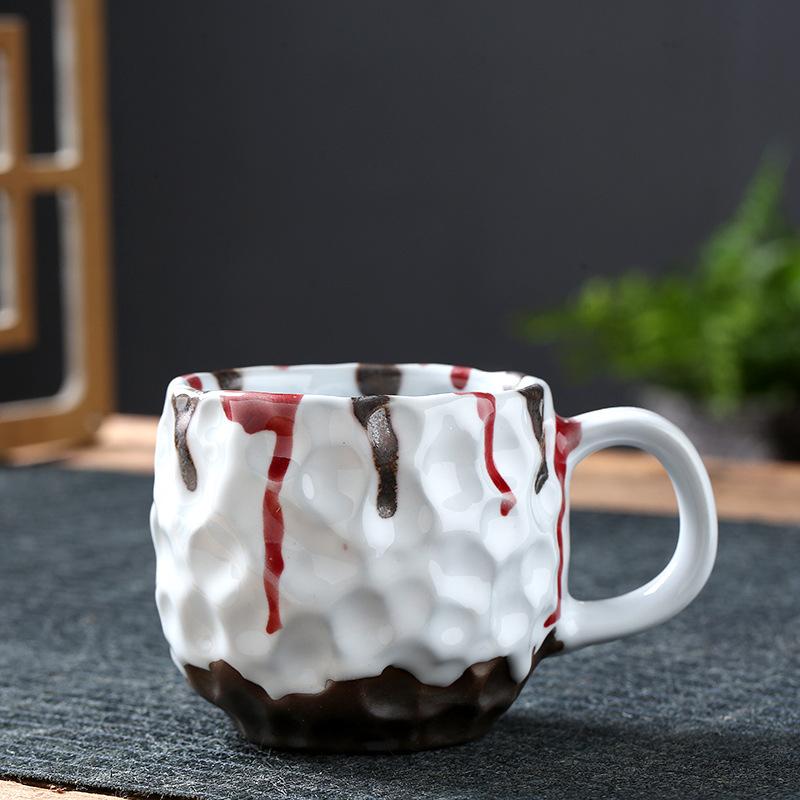 Vintage 270ML Keramik-Kaffeetasse mit Untertasse Hammerschlagmuster Steingut Espressotasse mit Henkel Japanischer Stil
