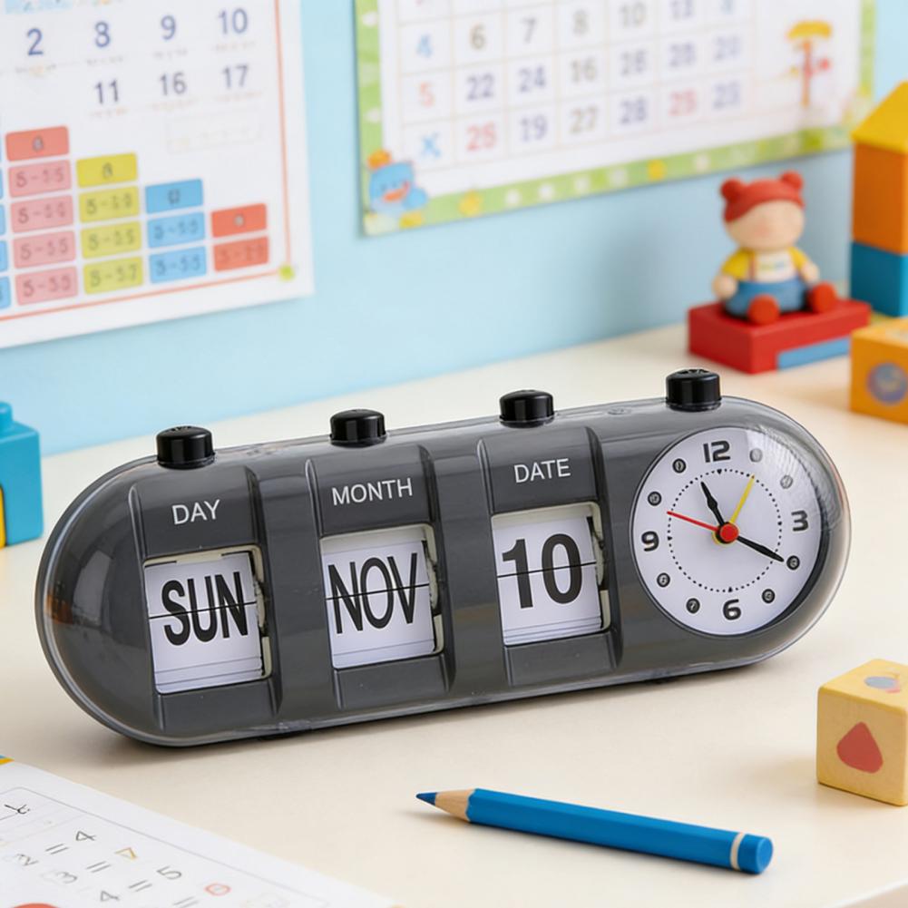 27cm Perpetual Desk Calendar With Clock Vintage Manual Calendar Digital Alarm Clock With Day Month Date Display For Home