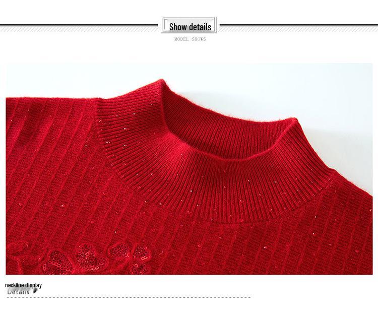 Mom's Wool Cardigan: Women's Fashionable Cashmere Blend Semi-High Neck Knitted Sweater for Autumn/Winter