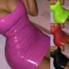 Damen-Nachtclub-Party, sexy ärmelloses Hüftwickelkleid, Kunstleder, Reißverschluss, Rundhalsausschnitt, Hüftwickelrock