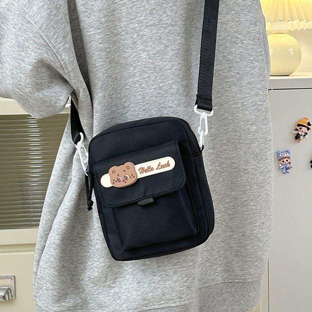 Cute Canvas Shoulder Bag Small Bear Small Square Bag Casual Nylon Crossbody Bag  Gift