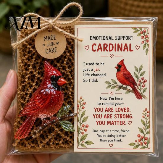 Emotional Support Animal Glass Gift, Cute Recycled Pocket Hug Turtle/Bird/Frog Gift Keepsake with Encouragement Card, Comfort for Friends, Coworkers,
