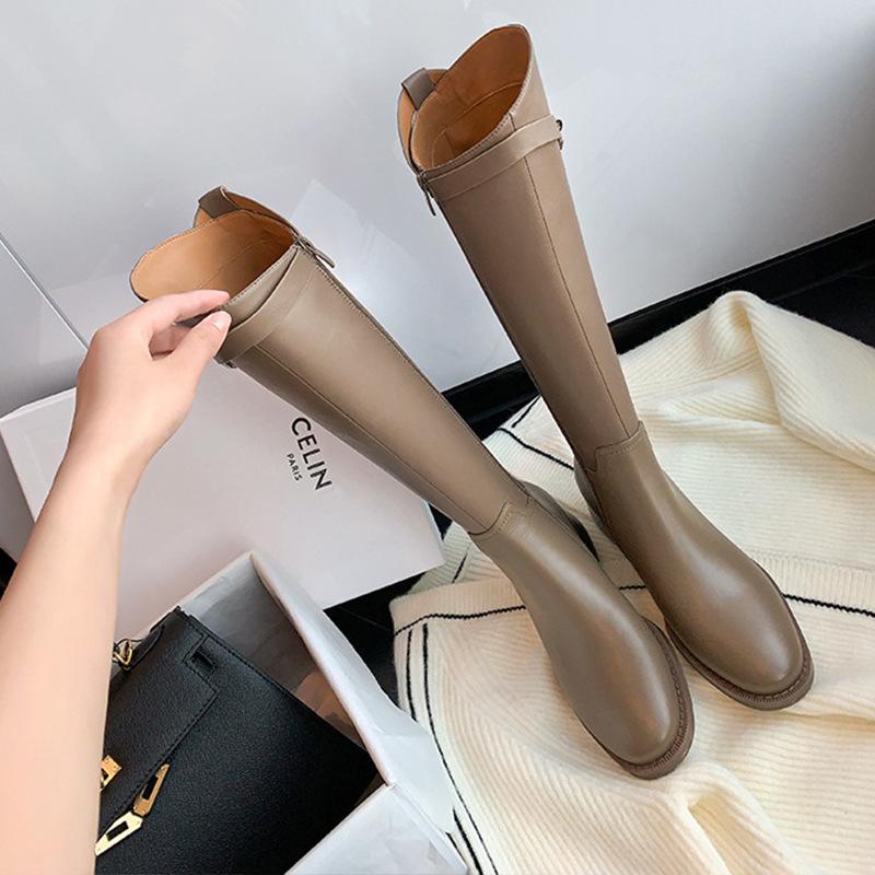 Grape Mom Studiolee Black Boots Female Internet celebrity After Zipper Thick Bottom Tall Skinny Motorcycle Rider Boots