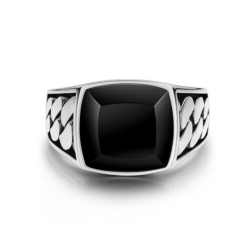 Silver Colored Ring Men's Cuban Chain Personalized Design Open Ring Versatile High-end Jewelry