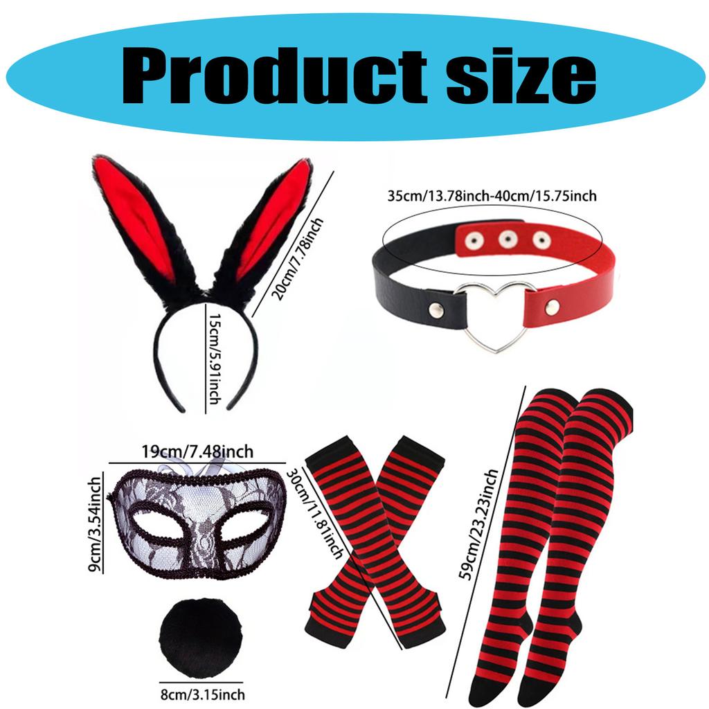 Bunnies Ears Headband,Choker,Tail Stripe Stockings Easter Bunnies Costume Accessories Halloween Cosplay Costume Women