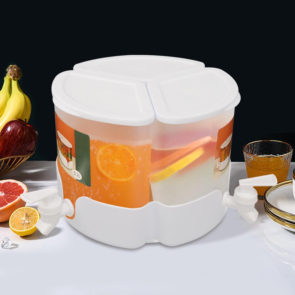 Bymaocar 5.2l/1.3gallon 3 Compartment Beverage Cold & Hot Juice Drinking Dispenser 360° Rotation W/ Lid for Hotel Cafe Bar Party