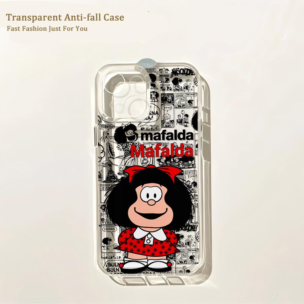 

Cute Cartoon Bow Mafaldas Phone Case For iPhone 17 16 16e 15 14 13 12 11 Mini Pro Max X XR 7 8 Air Plus Transparent Back Cover iPhone 11