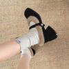 Black Thick Heel 2025 New Autumn and Winter Velvet Warm Fluffy Shoes Mary Jane Pedal High Heels Women's Evening Breeze