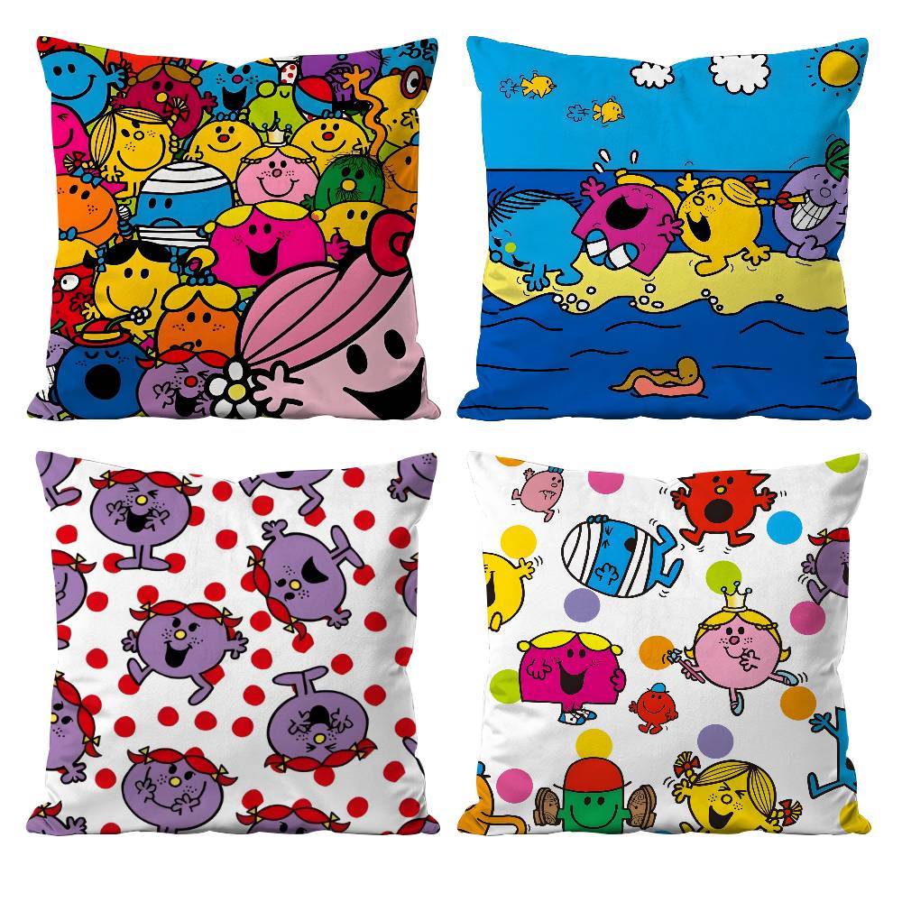 Mr. Men and L-Little Miss Pillow Case Anti-dustmite Pillowcase Invisible zipper silky short plush Sofa cushion cover