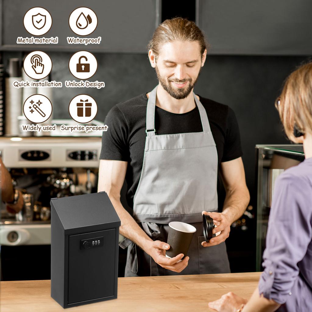 Metal Donation Box Locking Suggestion Box Wall Mounted Mailbox Charity Collection Box Cash Home Office Outdoor Secure Drop Box