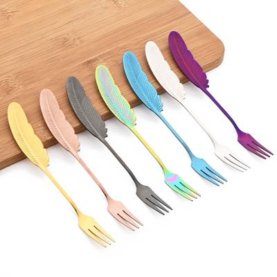 1PZ/4PZ Forchette da Dessert Manico Creativo a Piuma Acciaio Inossidabile 304 Forchetta per Torta Forchetta per Insalata di Frutta Posate da Cucina Decorazione Argenteria Regalo