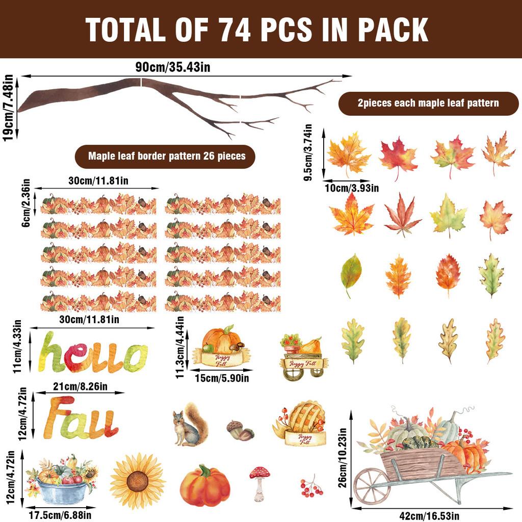 Leaf Watercolor Maple Party Wall Stickers Set For Fall Thanksgiving Home Decor