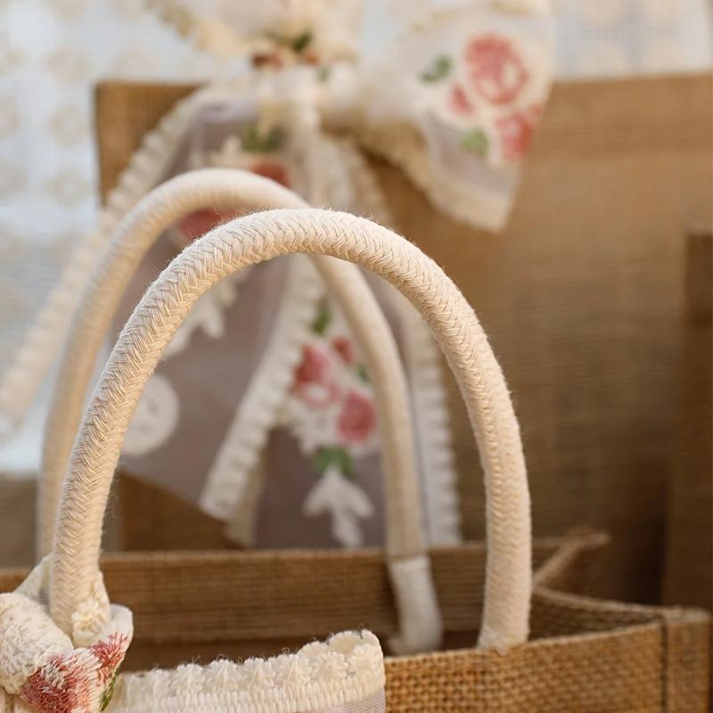 Burlap Tote Bag with Lace Ribb Reusable And Durable, Jute Gift Handbags for Wedding Bridesmaid Grocery Shopping Birthday Party