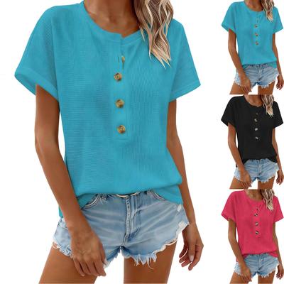 Women's Casual -Weave Button-Up T-Shirt Top