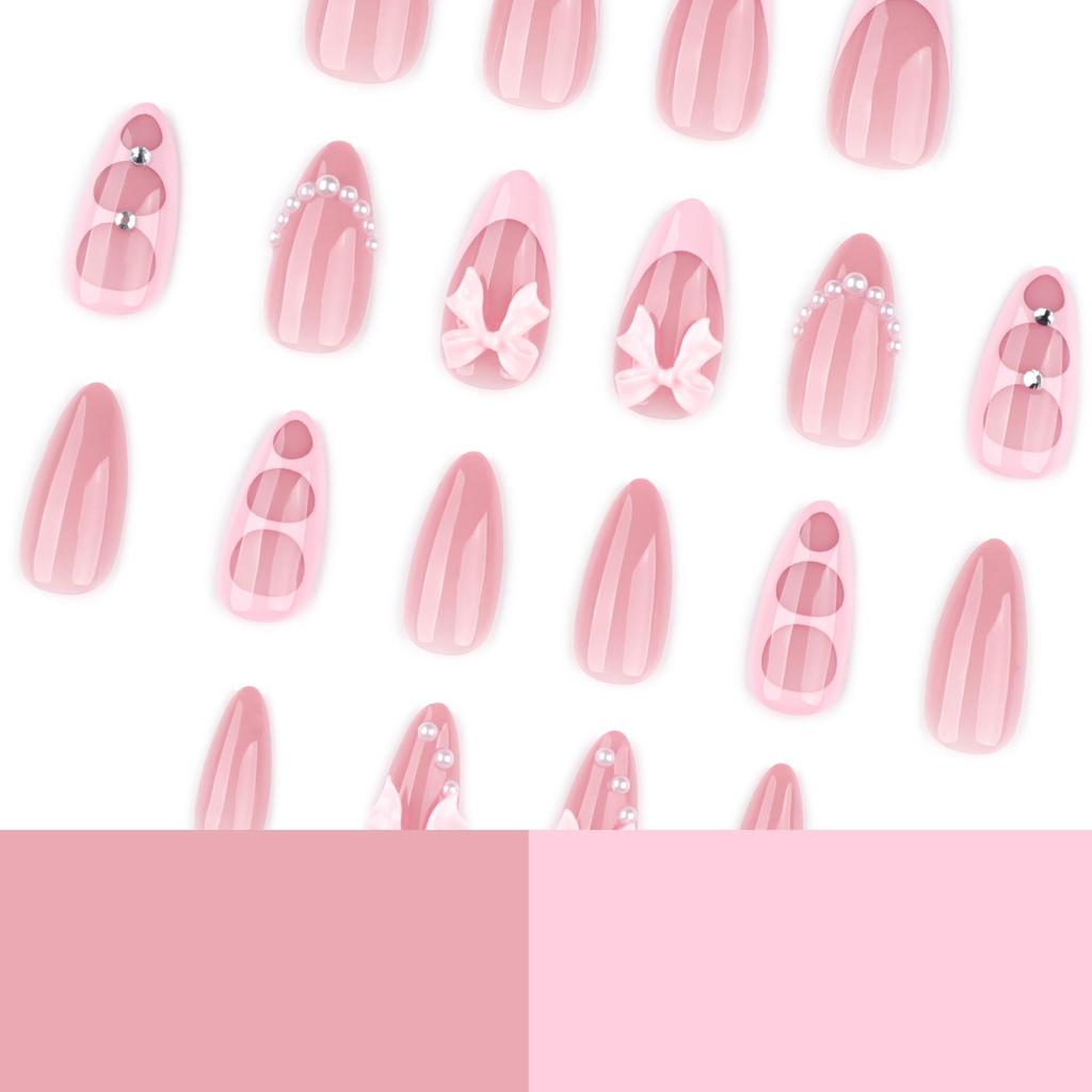 Sweet Pink Short Almond Wearable False Nail Tips