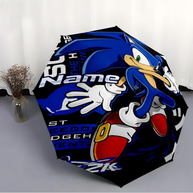 Custom Name Sonic Theme Automatic Umbrella, Lightweight & Portable, 8 Rib, Perfect for Outdoor Travel, Birthdays, Christmas, Gifts.