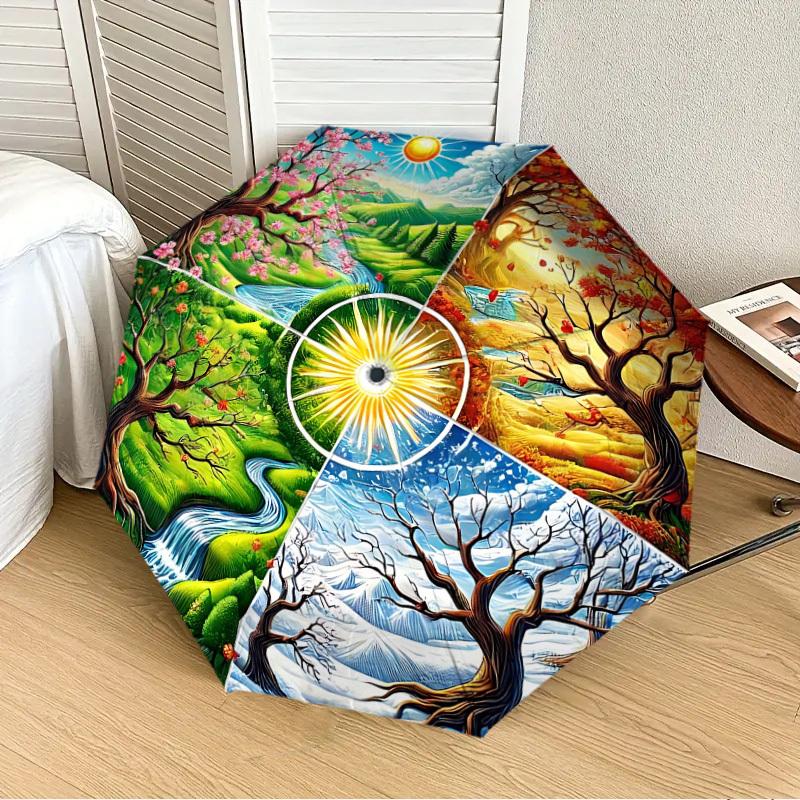 

1PC Spring, Nature Automatic 8-Bone Folding Umbrella - Durable Polyester & Iron Frame,Userfriendly Operation y250929103