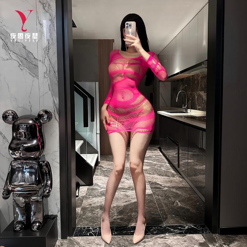 Sexy Hollow Out Mesh Hip Wrap Lingerie Dress For Women