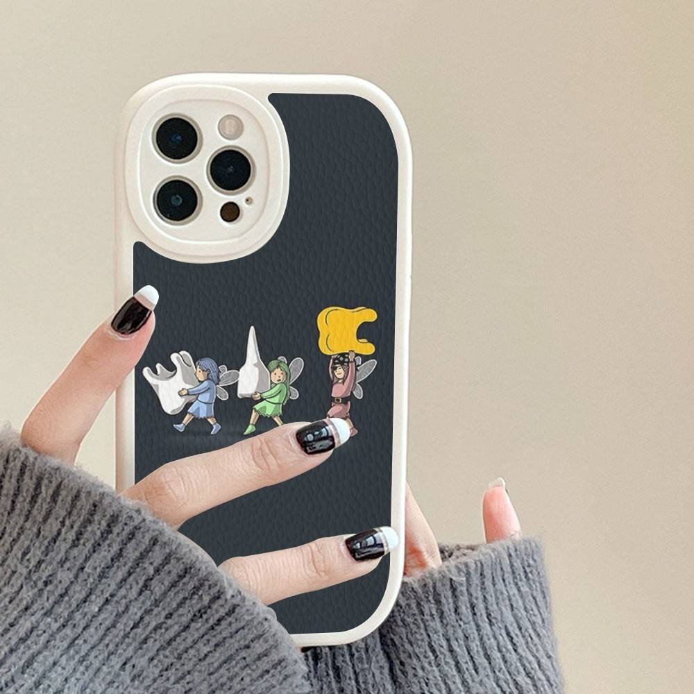 Dentist Tooth Pattern Phone Case For IPhone 16 15 14 13 12 11 Pro Max Plus Soft Leather Cover